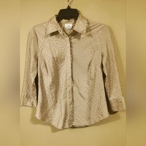 Jaclyn Smith Tan Button Down Shirt Notched Collar